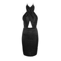 Sexy Halter Neck Sleeveless Hollow Out Solid Color Dress For Women